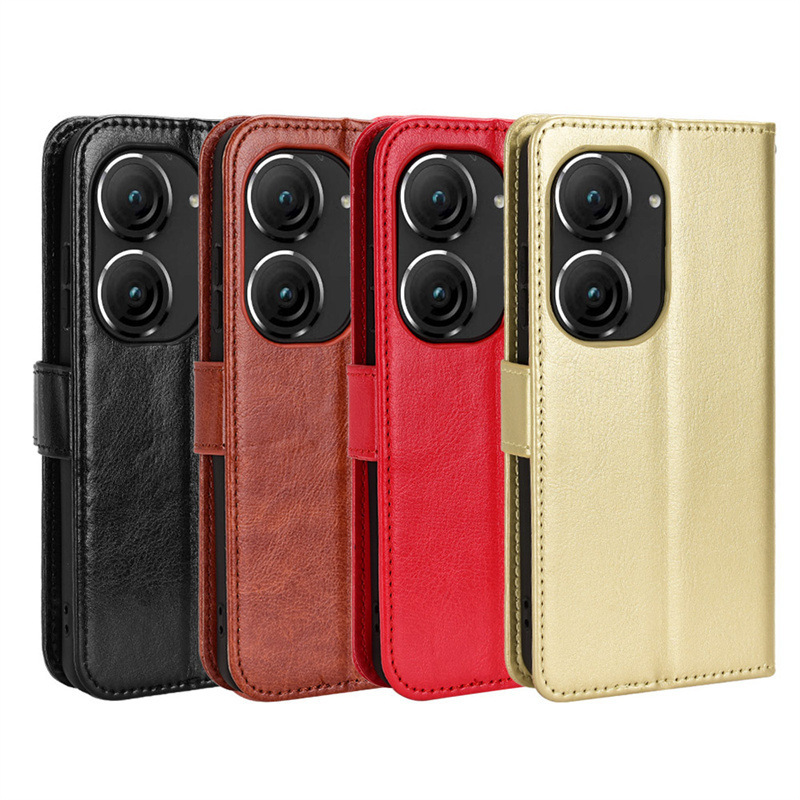 Applicable to Asus 10 mobile phone case Asus Zenfone 9 mobile phone leather case flip Crazy Horse pattern lanyard card protection case