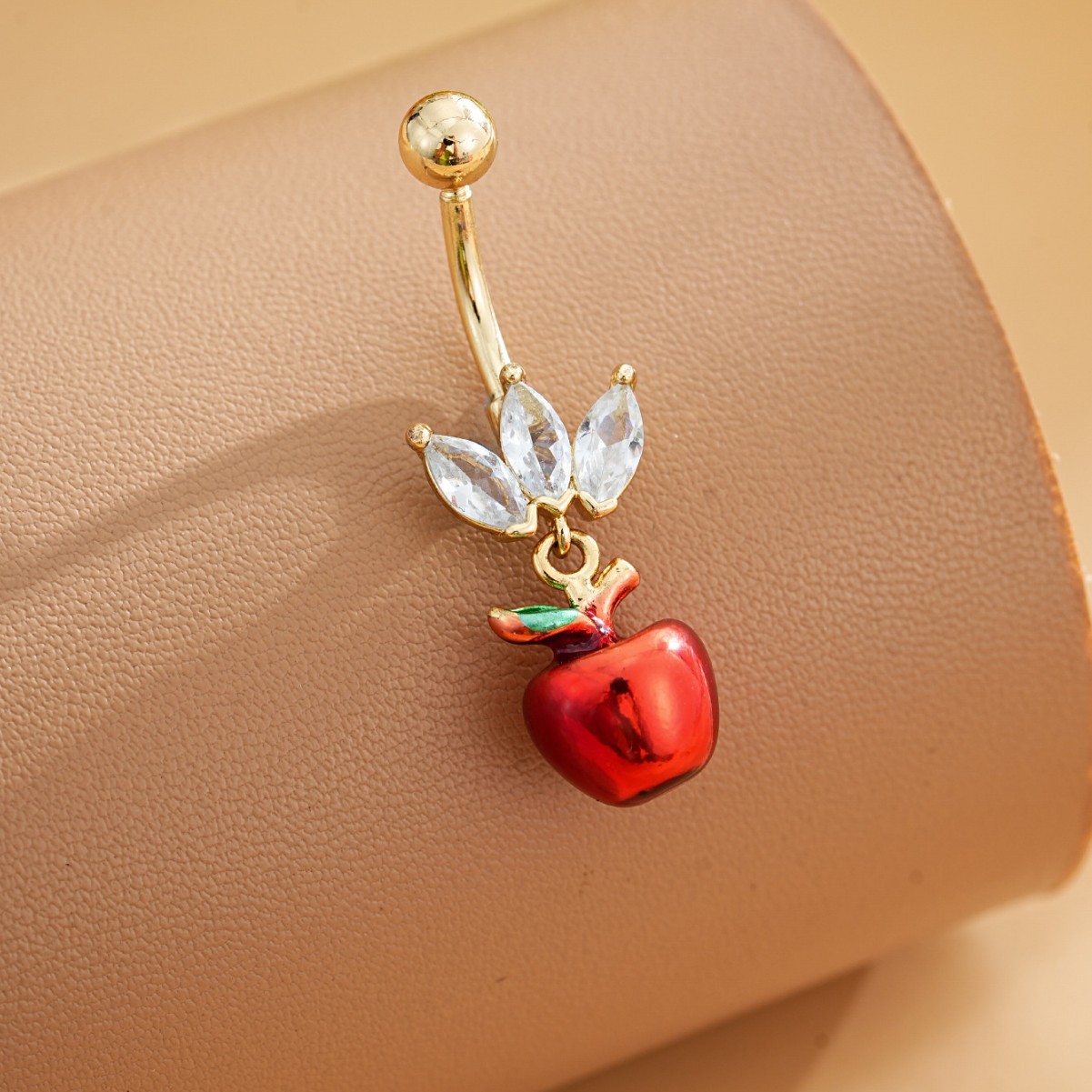 Heart-shaped Zirconia Belly Button Ring With Stainless Steel Chain_voghion.com