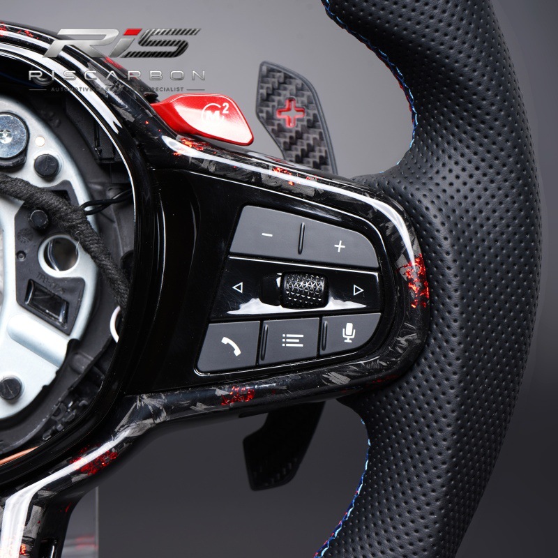 Suitable for Bmw Cs Forged Carbon Fiber Red Accent Steering Wheel 3 Series 5 Series X3X5G30G20G21G22G26