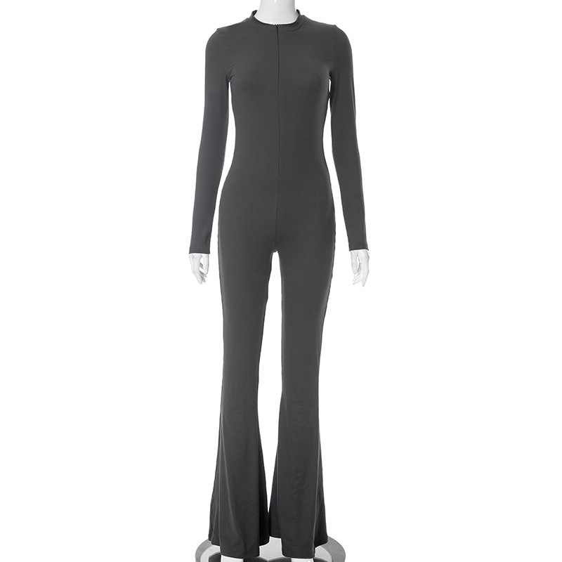 Women Autumn Winter Long Sleeve Flared Pants Slim Sexy Jumpsuit