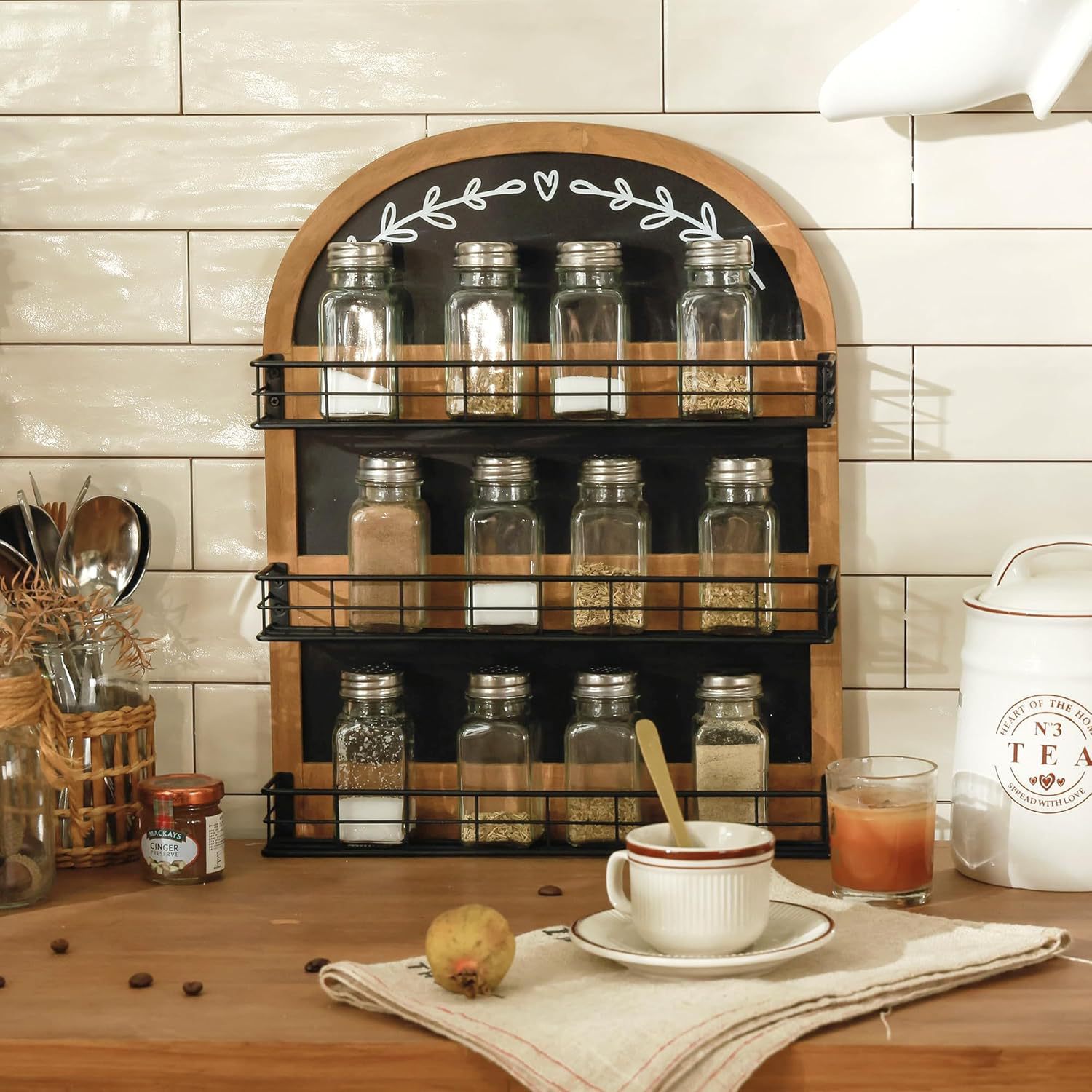 Wooden wall-mounted three-layer storage rack home kitchen wall seasoning spice storage rack multi-layer storage rack