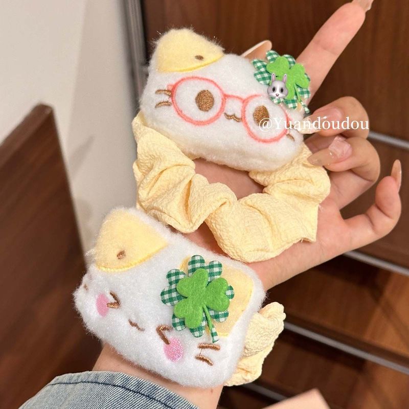 四叶草幸运小猫发圈发绳可爱卡通表情猫咪皮筋学生丸子头头绳礼物|undefined