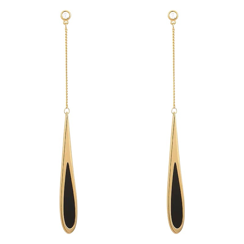 High-end Sense Face Slim Long Black Water Drop Long Eardrop Earrings Women's Ear-less Mosquito Incense Plate Ear Clip Super Fairy Decoration