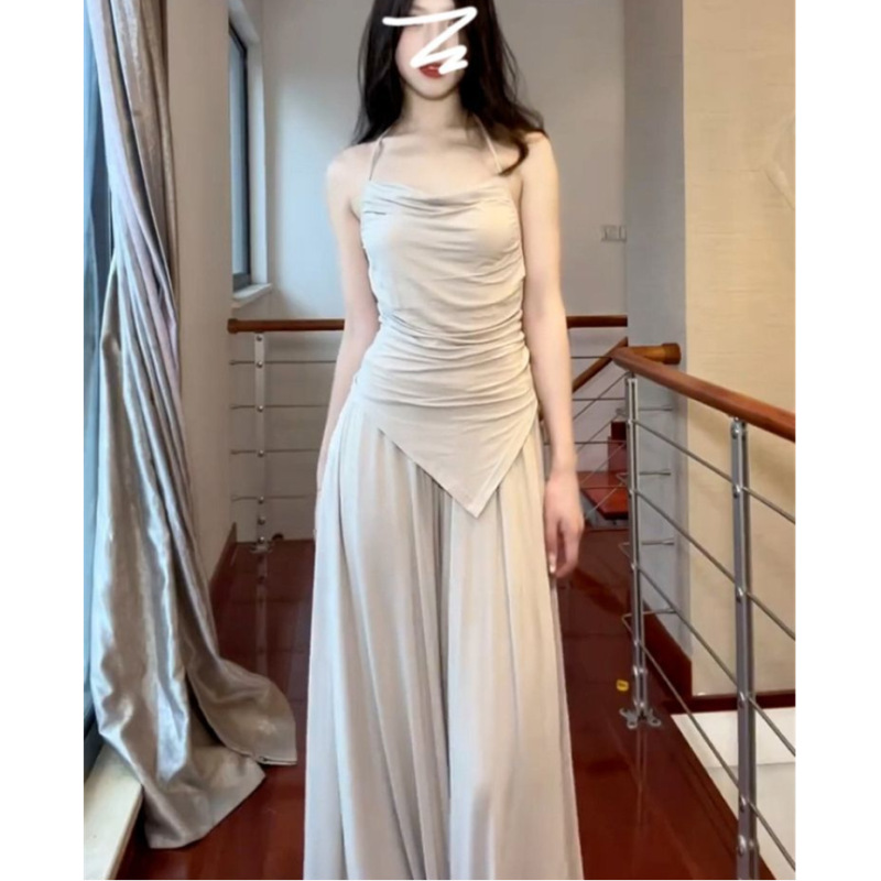 套装女春夏秋新款不规则吊带背心长袖开衫高腰阔腿裤长裤子三件套|undefined