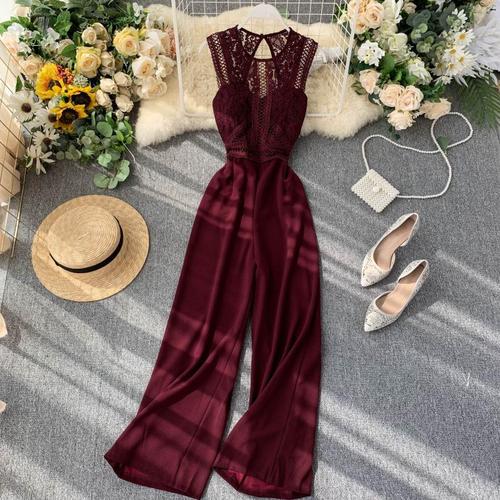 Jumpsuits for women 2020 new OL women's clothing scheming hollow backless sleeveless lace splicing waist slimming wide leg pants