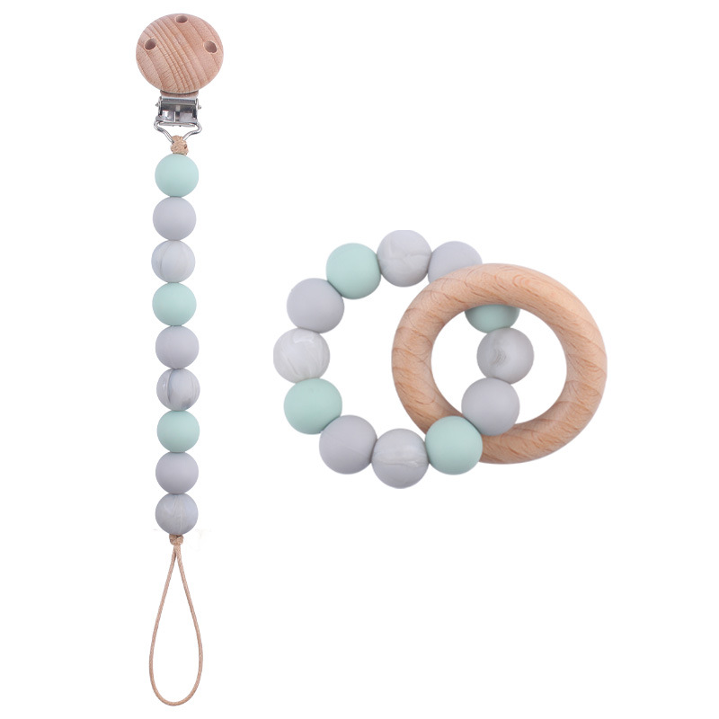 Nuevo bebé chupete cadena creativa DIY cuentas de silicona mordedura dientes pulsera de goma juguete conjunto de dos piezas
