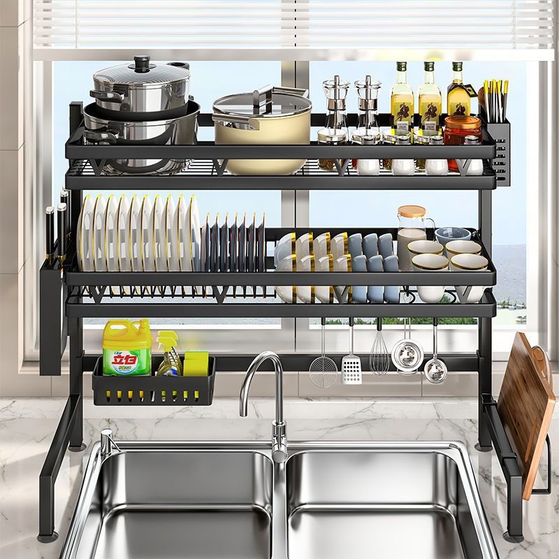 Estante de fregadero de cocina Estante de almacenamiento para platos de encimera Estante de lavavajillas multifuncional Estante de fregadero Estante de drenaje Hogar