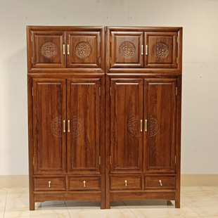 New Chinese Style Old Elm Top Box Cabinet Solid Wood Wardrobe Bedroom Home Antique Chinese Storage Large Wardrobe Wardrobe Carved