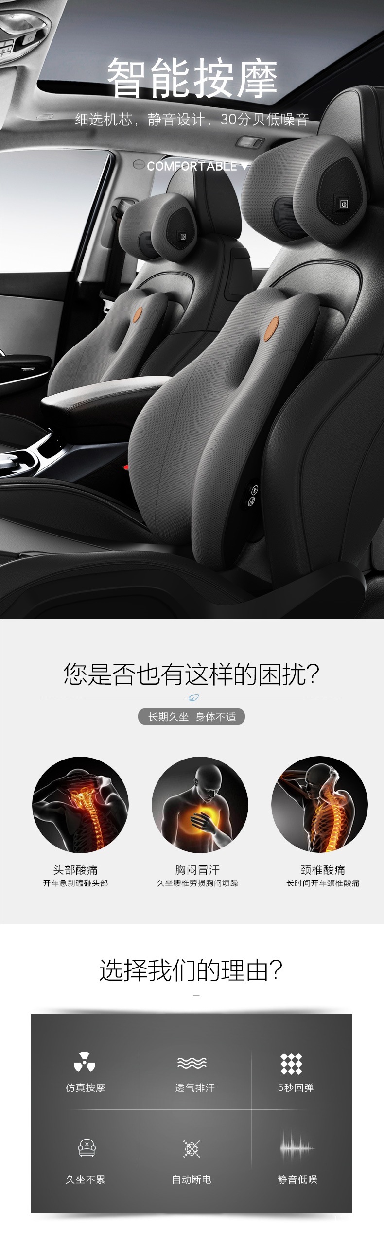 Car Lumbar Support Cushion for Massage and Backrest, Car Seat Backrest Lumbar Pad, Driving Lumbar Support, Waist Support, Weihui