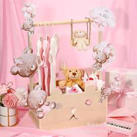 跨境带手柄新生儿衣物木质收纳箱家用手提实木宝宝淋浴用品收纳篮