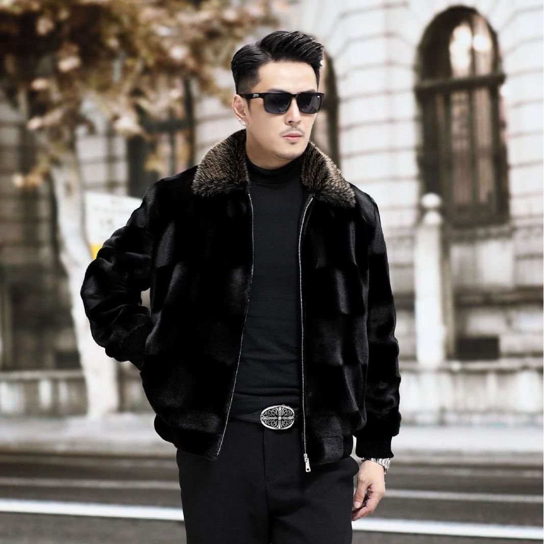 トップス R Men Winter Imitation Mink Coat Fur Warm Plus Velvet Thickened