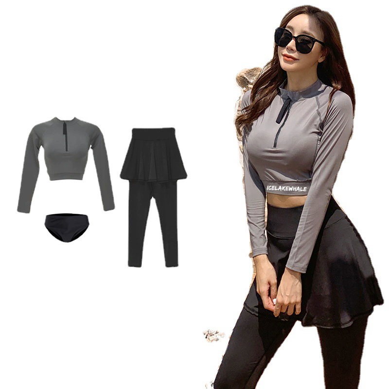 Long-sleeve, split swimwear, thermometer, 2021 collection, sun protection, high waist, fitted