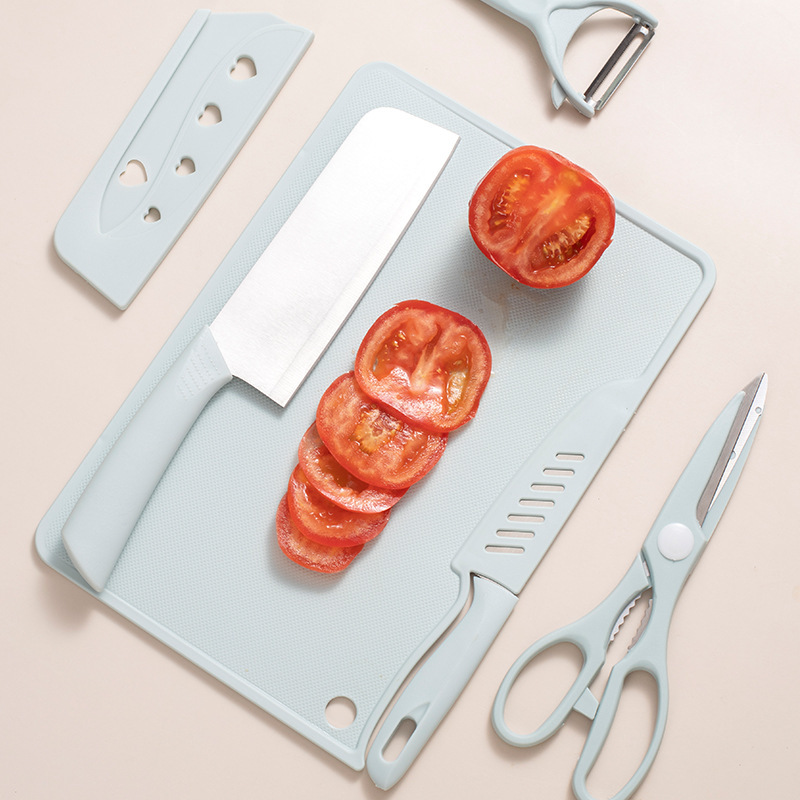 Household Plastic Cutting Board Kitchen Knife Scissors Chopping Board Cooking Tea Outdoor Camping Portable suit Food Supplemented Tool