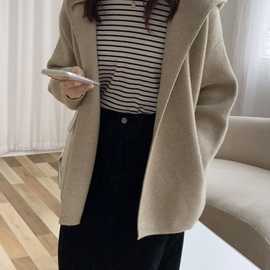 连帽毛衣外套女秋冬新款百搭复古气质休闲宽松慵懒风针织开衫加厚