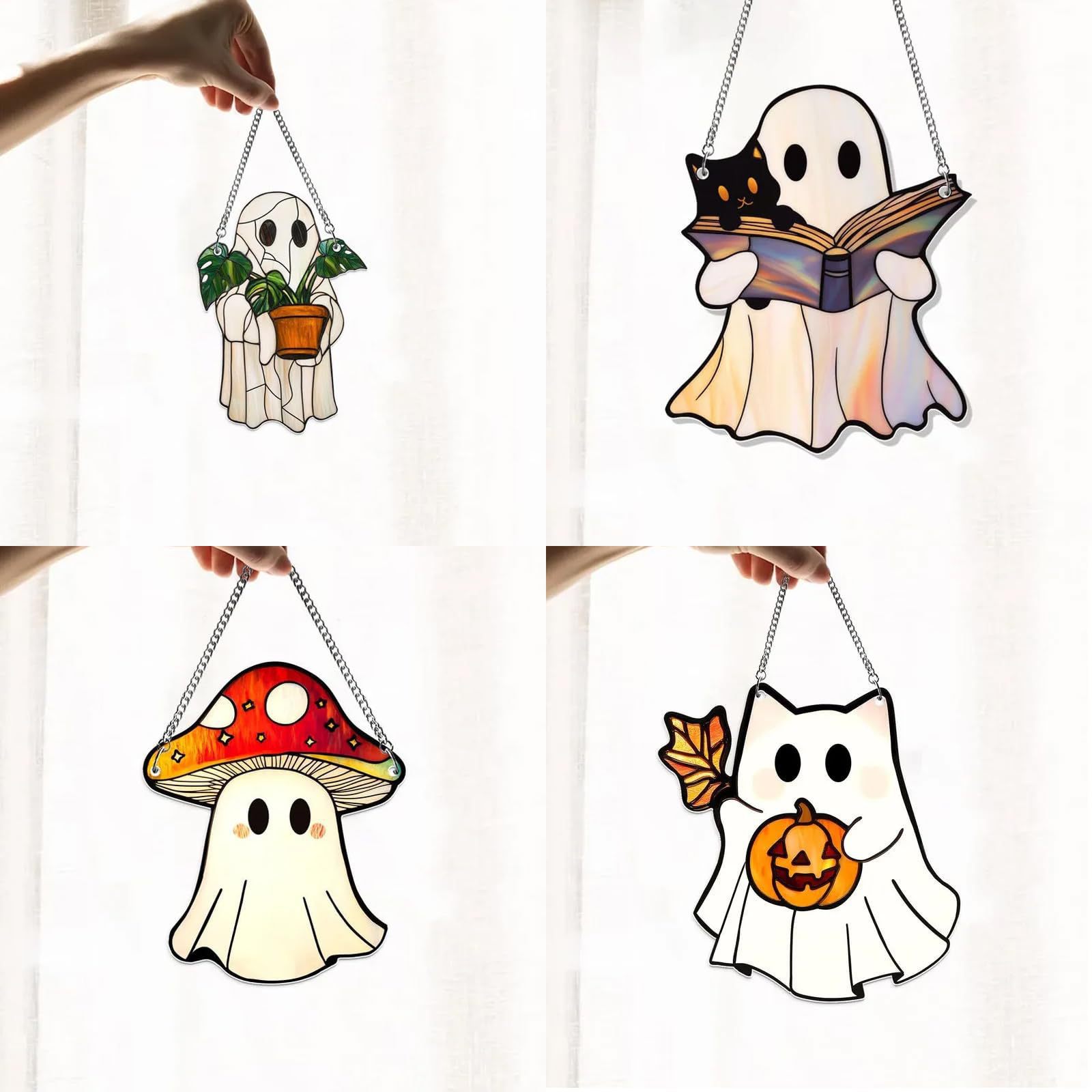 Nuevos productos transfronterizos Halloween encantadores fantasmas atrapadores de sol acrílicos 2D fantasmas jardín ventanas colgantes decoración del hogar