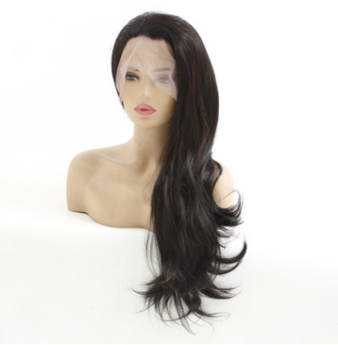 Fibra química de seda de alta temperatura media mano tejida peluca cubierta de cabello de moda europea y americana ondulación negra larga rizada de cabello LW0315