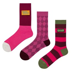 Women's Pink Korean Style Mid-Calf Cotton Socks with Double-Needle Striped Herringbone Vintage Trendy Niche Women's Socks