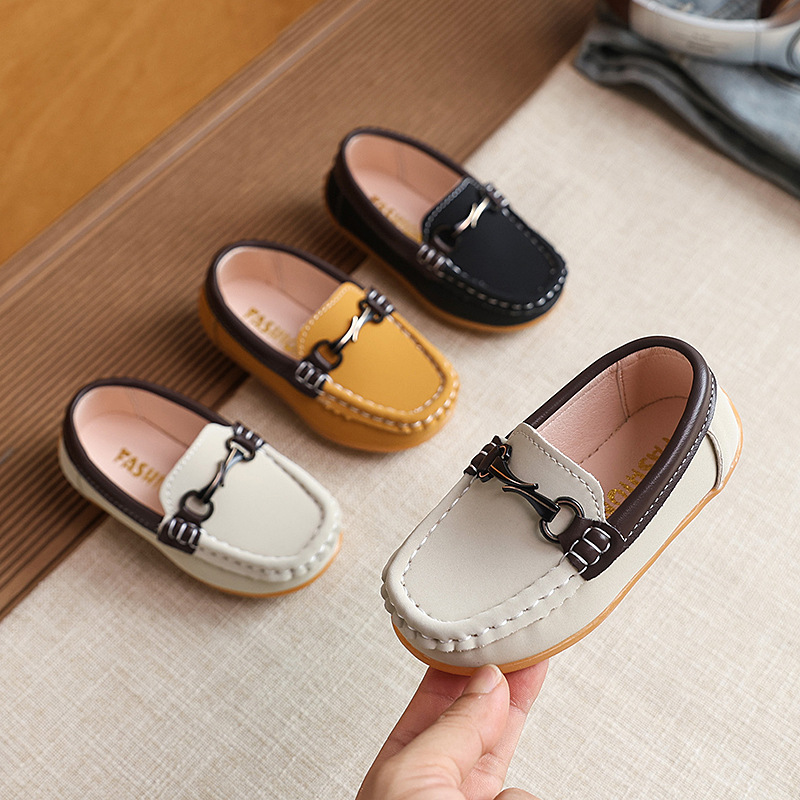 2026 Spring Boys' Slip-On Leather Shoes 1-3 Years Old Baby Shoes Toddler Loafers Black Performance Shoes White Shoes