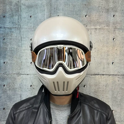 Motosiklet kaskı (dəbilqə), Helmet for Men and Women, Full-Face - single-helmet-with-retro-silver-goggles-please-leave-a-message-for-the-color-of-the-helmet-transparent-goggles-delivered-m
