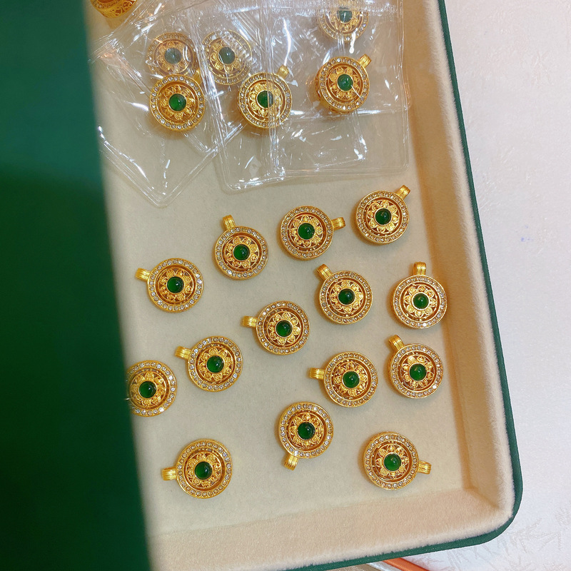天然インペリアルグリーン翡翠八宝コンパススターリングシルバーペンダントジュエリーライブブロードキャスト卸売供給|undefined