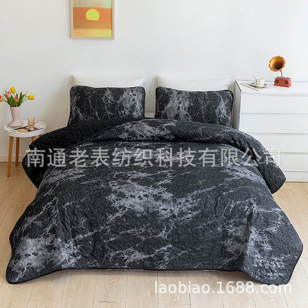 跨境家纺欧美床上用品外贸亚马逊速卖通印花夹棉绗缝被子枕套套件