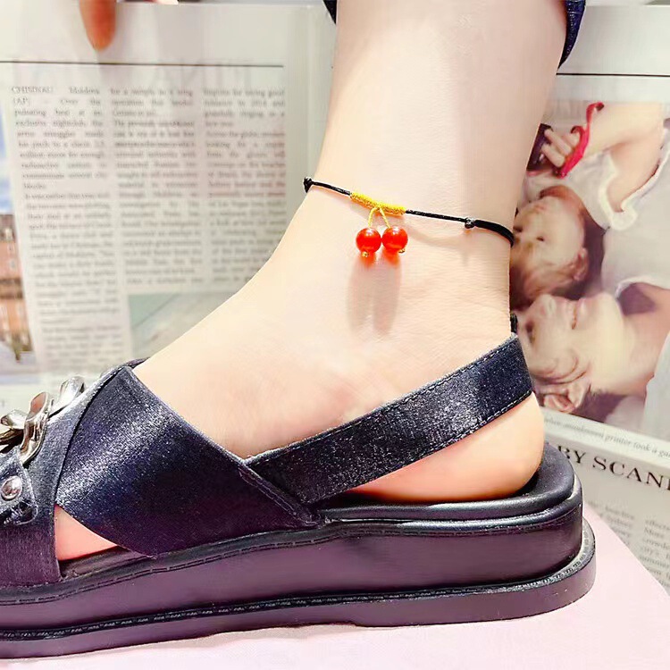 Douyin same cherry red bean couple send girlfriend lucky beads hand-woven natural red agate anklet bracelet simple