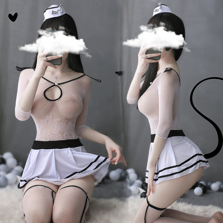 With Packaging Women's Erotic Lingerie Sexy Stockings Sailor Uniform Temptation Short Skirt Jumpsuit Net Clothes Stewardess Suit