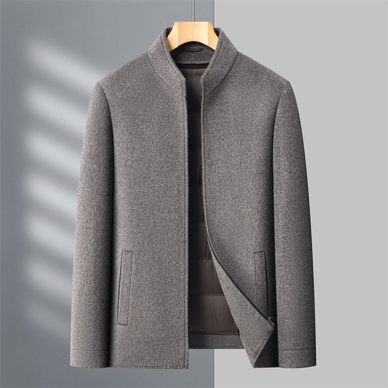 Duck down Removable Liner Double-Sided Wool Jacket Men's Woolen Outwear Middle-Aged Woolen Short Coat