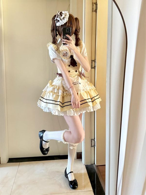 日本の甘いロリータロリータ半袖ドレス夏の新しい年齢を減らす痩身ふわふわケーキスカート女性用|undefined