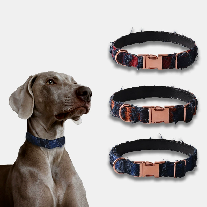 Amingge новый ошейник для домашних животных ретро джинсовый лоскутный клетчатый ошейник с кисточками красочный пластиковый ошейник с пряжкой