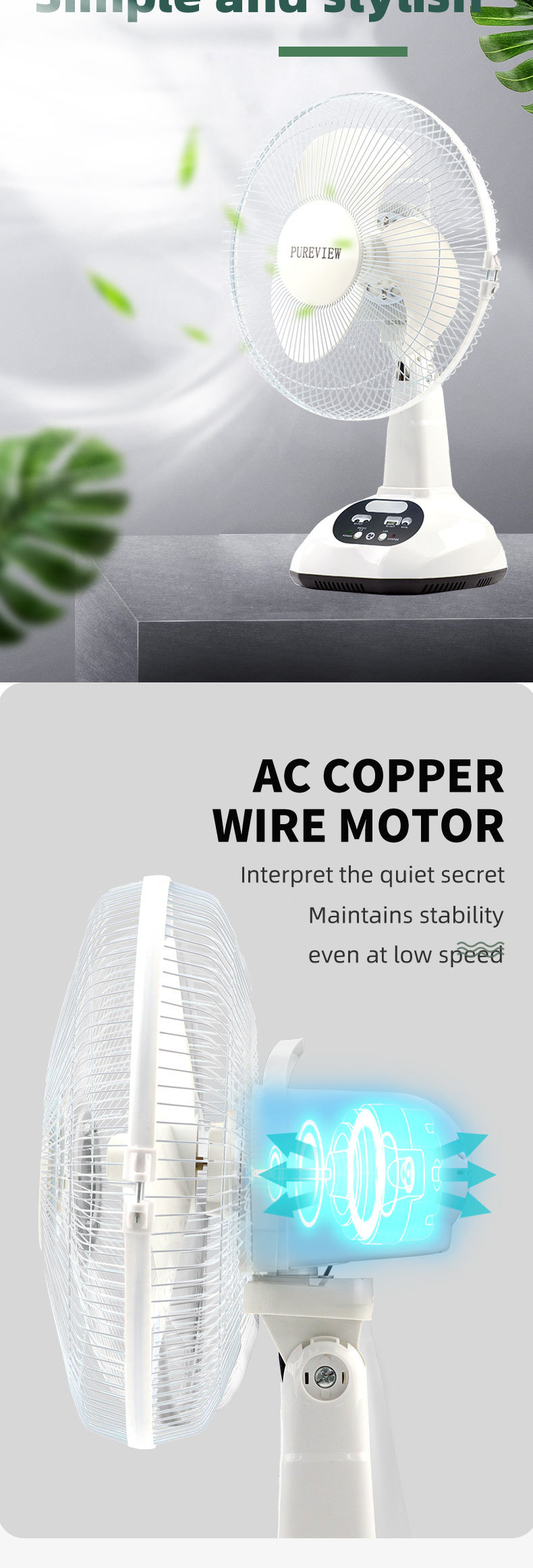 A 12-inch solar-powered charging fan set, a long-lasting, strong wind force portable home outdoor table fan, a bestseller in foreign trade pic 2