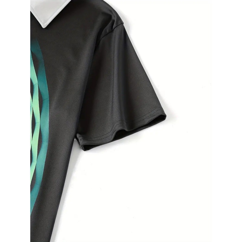 Venta caliente transfronteriza creativo visual vórtice 3D impresión digital para hombres calle alta suelta manga corta cremallera camisa POLO