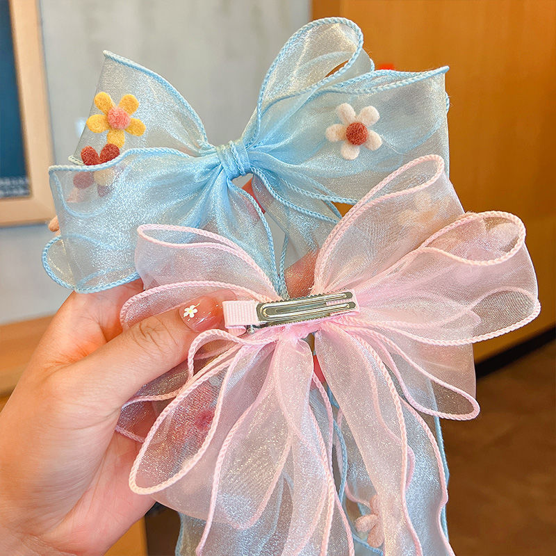 Arco de los niños cinta de malla horquilla 2023 hanfu clip de ropa de las niñas de hadas clip de accesorios para el cabello al por mayor