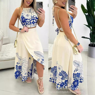 European and American Women's New Summer Cross-border Independent Station Tropical Printing Leisure Set