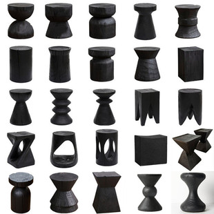 Silent Wind Carbonized Solid Wood Pier Round Stool Side Log Low Stool Designer Homestay Stump Ornaments Retro Chair Stool