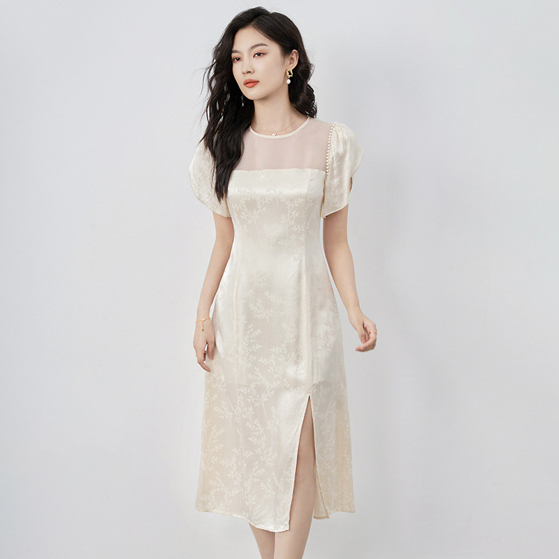 Đầm suông nữ midi tay ngắn mùa hè — 2417504 - Xanh lá cây chi tiết 2