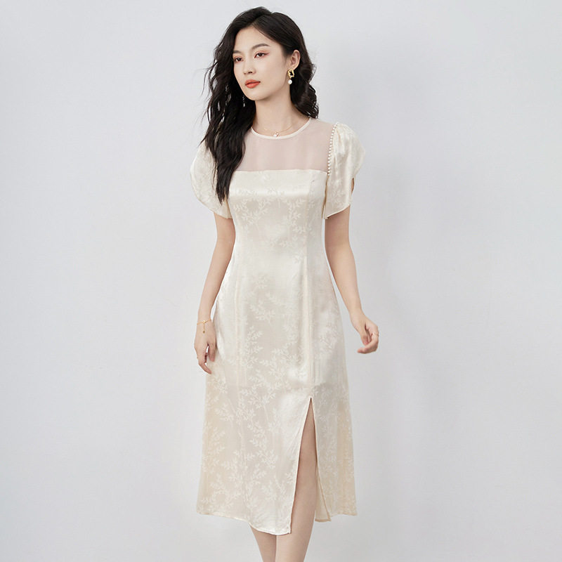 Đầm suông nữ midi tay ngắn mùa hè — 2417504 - Xanh lá cây chi tiết 2