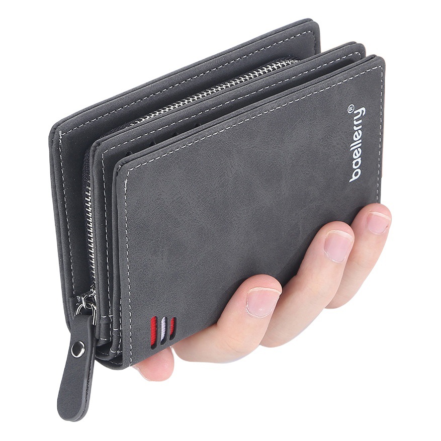 Baellerry New Men's Wallet Frosted Zipper Multi-Card Slot Vertical Anti-Theft Brush High-End Small Coin Purse
