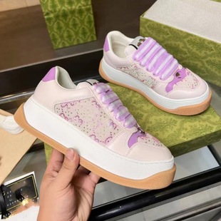 2024 New Summer Style Rhinestone Chubby Bread Women's Shoes Thick-Soled White Shoes for Men and Women Sports and Leisure Height-Increasing Sneakers