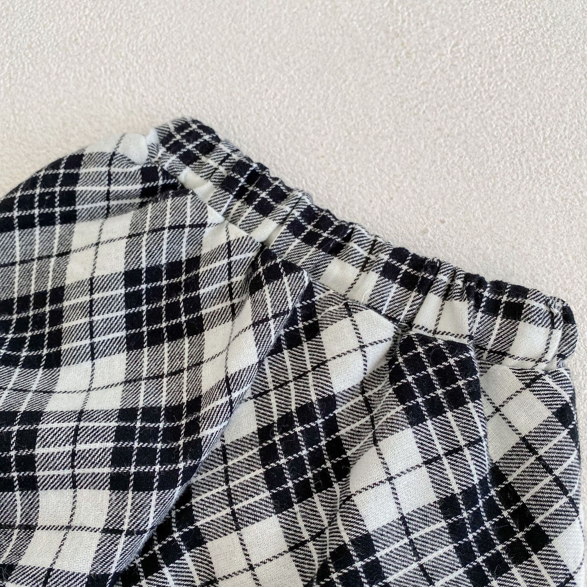 2024 Herbst/Winter Neue Baumwolle Weibliche Baby Karierten Langarm Top Strickjacke + Hose zweiteiliges Set_voghion.com