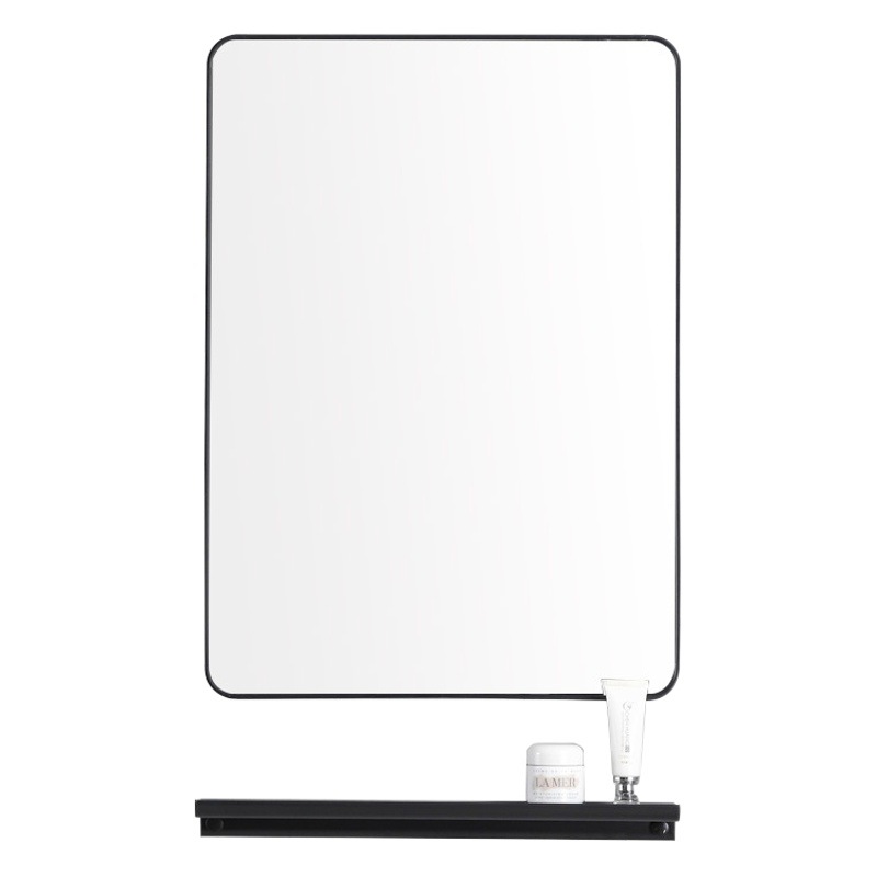 Espejo de baño con espejo de tocador cuadrado nórdico con estante de almacenamiento tocador gabinete de baño lente sin perforar montado en la pared