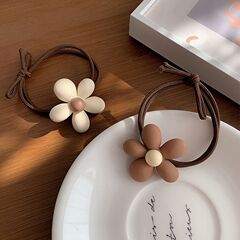 Milky coffee color flower hair rope girl sweet temperament hair band headband ball head rubber band Japanese and Korean hair accessories for women