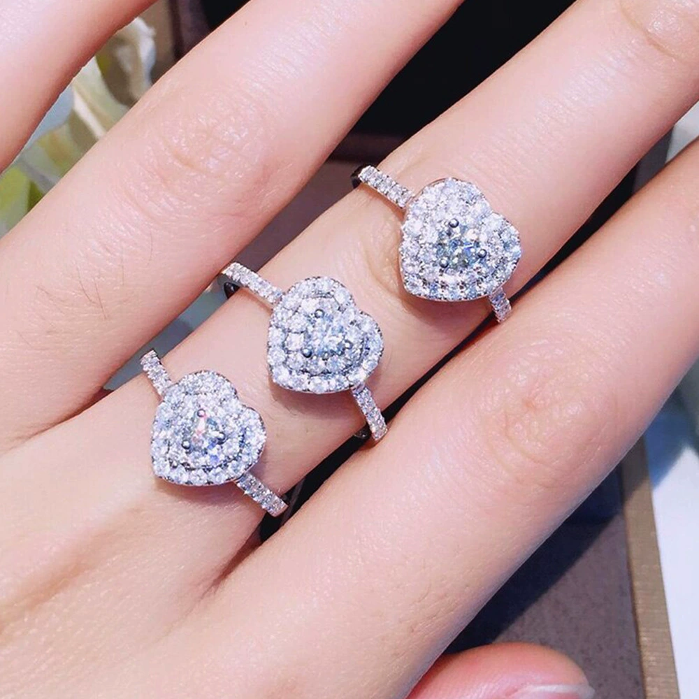 Модный тренд обручальное кольцо, изящное zircon сердцевидное, ювелирные изделия, японский и корейский стиль, микро инкрустация, оптом