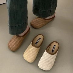 復古平底包頭半拖鞋女2024新款夏季外穿休閒一腳蹬單鞋