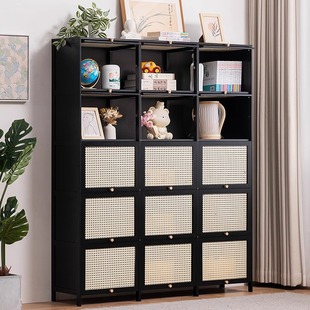 Bookshelf Bookcase Storage Rack with Cabinet Door Storage Cabinet Integrated Grid Cabinet Display Cabinet Floor-Standing Multi-Layer Living Room Storage Cabinet