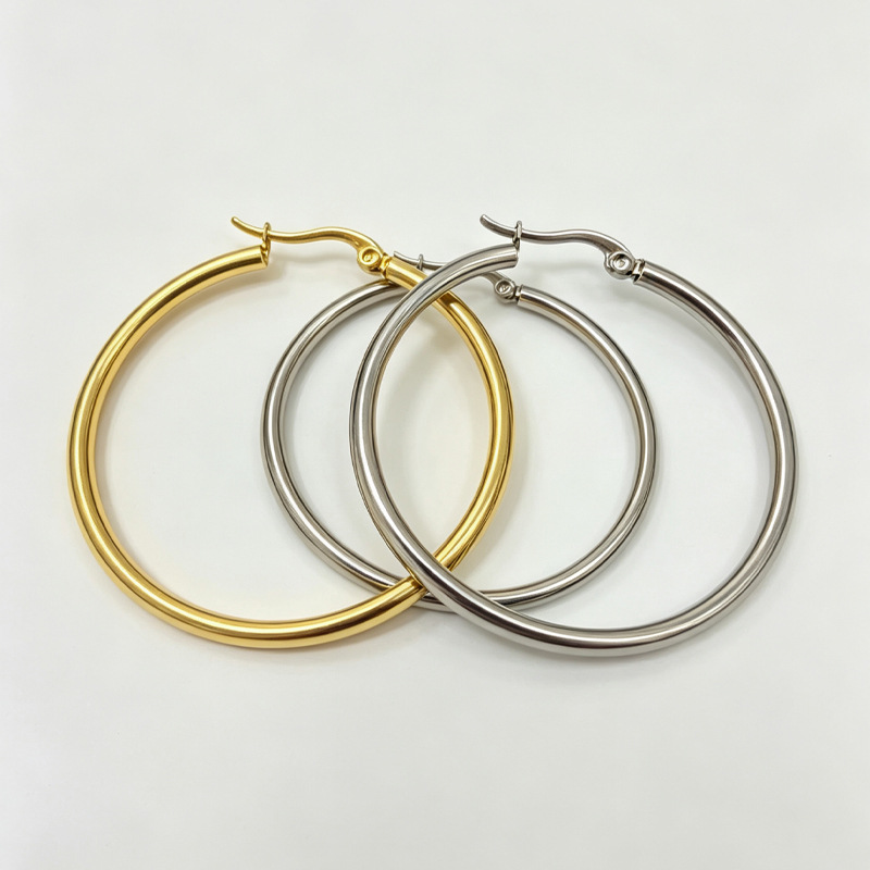 Stainless Steel Large Circle Earrings for Women, Elegant Plain Hoop Earrings, Round Earrings, Gold Earrings That Do Not Fade