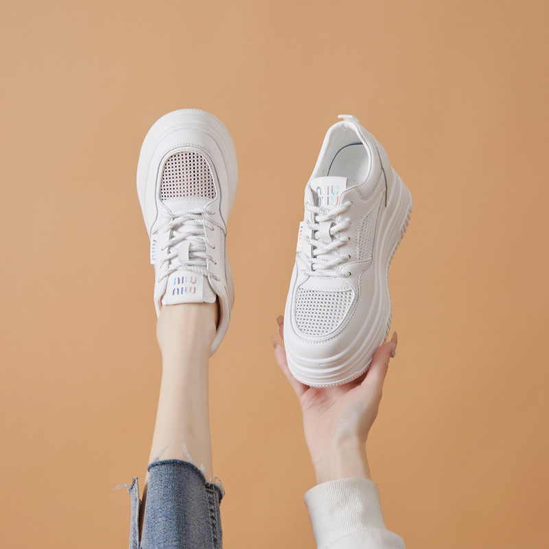 White Sneakers for Women 2026 Summer New Style Mesh Breathable Thick-Soled Height-Increasing Versatile Fashion Casual Daily Simple Lightweight