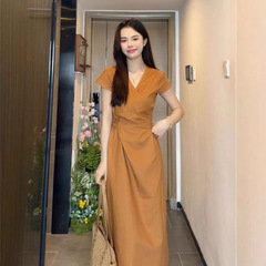 ウエスト痩身 V ネックドレス 2025 夏の新ミニマリストスタイルハイエンドロングスカートフレンチスカート婦人服