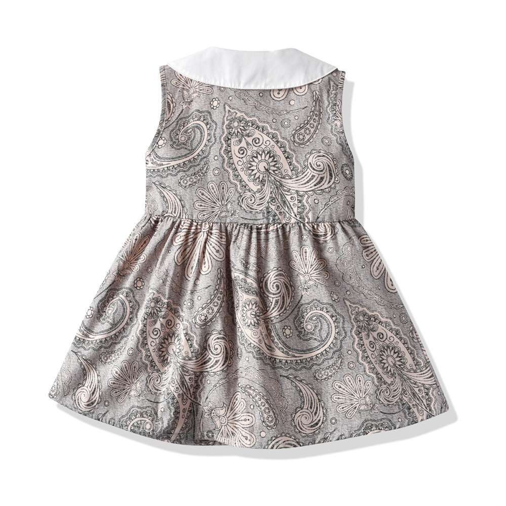 Vestido de niña impresa de verano 2025 vestido de princesa coreano para niños sin mangas flores con solapa de comercio exterior transfronterizo vestido infantil