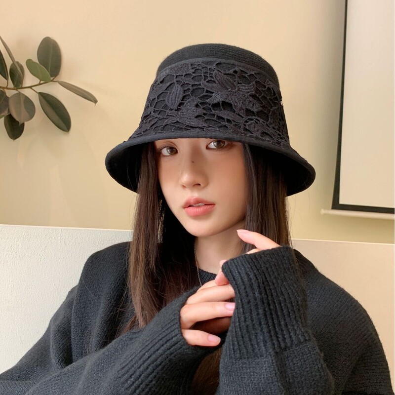 2025新款蕾丝盆帽复古风秋冬百搭户外女防风休闲显脸小时尚保暖帽|undefined